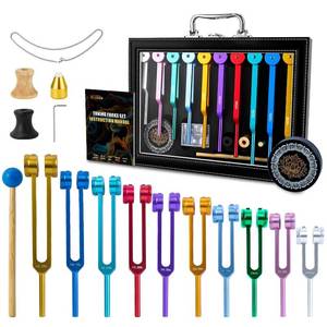 lot 11316 image: Hugbow 10 PCS Chakra Tuning Fork for Healing, Multi-Color Weighted Tuning Forks, Aluminum Alloy Tuning Forks with Activator & Feet (126.22-432Hz) for DNA Healing, Sound Therapy
