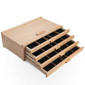 lot 11342 image: Falling in Art Wooden Pastel Storage Box, Artist Supply Storage Box With 4 Removable Drawer, Portable Organizer Box for Pencils, Markers, Brushes and Painting Tools