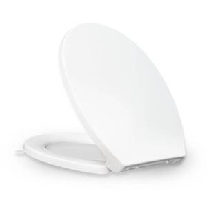 lot 11345 image: KHE Round Toilet Seat 16.5 Inch, Soft Close Toilet Seat with No-Touch Handle, Quick Release for Easy Cleaning, Non-Slip Bumpers, Durable PP, White