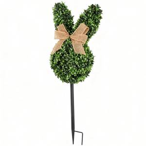 lot 11351 image: 24 Inch Easter Bunny Topiary, Artificial Boxwood Rabbit Tree with Ground Stake for Outdoor Garden Porch Decor, UV Resistant Single-Piece Faux Greenery Spring Decoration, Weatherproof