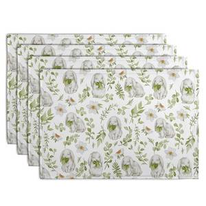 lot 11355 image: Wnoesat Easter Bunny Rabbits Placemats Set of 4 Easter Spring Green Leaves Flroal Dining Table Placemats 12x18 Inch Heat Resistant Washable Table Mats for Kitchen Dining Holiday Indoor