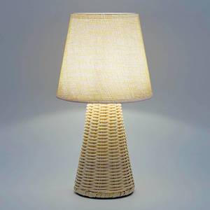 lot 11358 image: Vintage Small Wicker Lamp, Rattan Body Fabric Lampshade, Adjustable Light Color and Brightness with Power-Off Memory, Safe USB Powered, Retro Night Light for Bedroom Living Room (Cone-FlaxYellow)