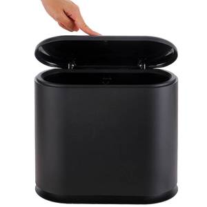 lot 11362 image: Baosia Black Slim Rectangular Plastic Trash Can with Press Type Lid,12 Liter  3.2 Gallon Narrow Trash Bin with Pop-up Lid for Toilet,Bedroom,Bathroom,Office,Kitchen,Powder Room