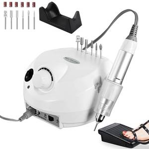 lot 11367 image: Professional Nail Drill Set 30000RPM E File Nail Drill Machine with Foot Pedal Nails Drill Bits Electric Acrylic Nail File Kits Nail Grinder for Gel Nails At Home Nail Salon Manicure Pedicure, White