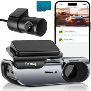 lot 11371 image: FOCUWAY 4K Front and Rear Dash Cam Fast 5GHz WiFi & Hands-Free Voice Control, Compact Hidden Design, 247 Parking Mode Recording, Supercapacitor & Type-C, Free 64GB Card, Super Night Vision