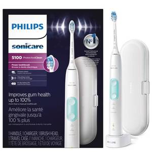 lot 11373 image: Philips Sonicare ProtectiveClean 5100 Rechargeable Electric Toothbrush, with Pressure Sensor, 3 Cleaning Modes, SmarTimer and QuadPacer, 14-Day Battery Life, Travel Case, White, Model HX685711