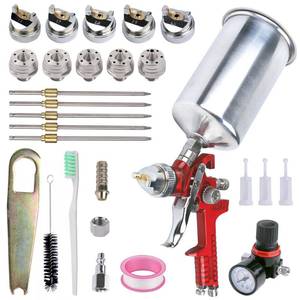 lot 11389 image: Fulchron HVLP Spray Paint Gun for Automotive - Gravity Feed Paint Gun Kit Includes 5 Nozzles (1.4, 1.7, 2.0, 2.5, 3.0mm) and 1000cc Aluminum Cup. Suitable for Painting Cars (red) (Used)