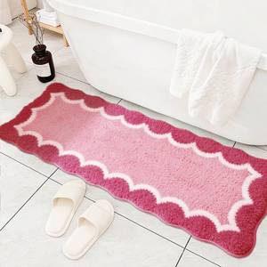 lot 11395 image: Wylumen Cute Scalloped Rose Pink Bathroom Rugs Mat,Non Slip Absorbent Quick Dry Bath Mats for Shower Room,Microfiber Bath Mats for Bathroom Floor Washable Carpet for Shower Tub Sink Bedroom,17x47
