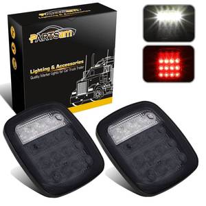 lot 11402 image: Partsam 2x LED Tail Lights 16LED Stop Brake Turn Reverse Tail Light Combination 12-5050 Red 4-5050 White Smoke Lens Compatible with Wrangler YJ TJ CJ Pick-up Truck Trailer RV