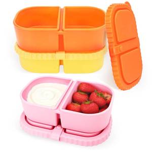 lot 11422 image: Estedro 3 Pcs Reusable Silicone Snack Containers with Lids 2 Compartment Snackle Box Container for Kids Adults Portable Sauce Containers Small Food Storage Box for Dressing School Office Travel Picnic