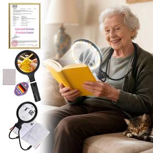lot 11434 image: 5.0 Upgraded Magnifying Glass Hand Free��12X German Ultra-HD Lens����Cloud Sponge Neck Protection�� 3 Smart Mode Light, All-Purpose Magnifying for Reading, Cross Stitch, Craft Seniors Use (Black)