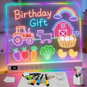 lot 11435 image: Cosmody Rechargeable LED Drawing Board for Kids, Large 16 Light Up Drawing Pad with 8 RGB Colors & 6 Dynamic Modes, Neon Art Dry Erase Board with Tracing Book & 7 Markers,Creative Gift for Girls Boys