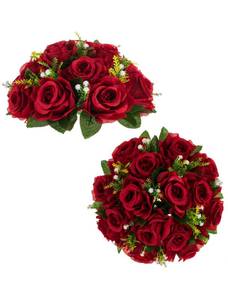lot 11436 image: BLOSMON Flower Balls Wedding Rose Centerpieces 2 Pcs Crimson Red Fake Flowers Kissing Balls Decor - Artificial Silk Roses Floral Arrangement Home Party Table DIY Decorations