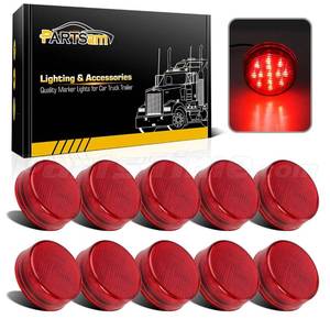 lot 11449 image: Partsam 10x 2.5 Round Red 13 LED Side Marker Clearance Lights DOT Approved for 12V Trailer Truck, Universal Use, Sealed Waterproof