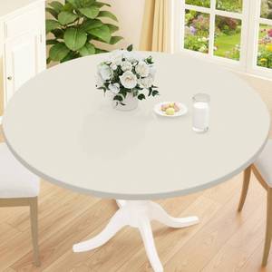 lot 11459 image: Smiry Round Picnic Tablecloth, Waterproof Elastic Fitted Table Covers for 36 - 44 Tables, Wipeable Flannel Backed Vinyl Tablecloths for Camping, Indoor, Outdoor, Ivory