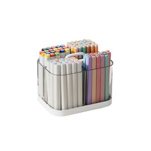lot 11466 image: MEAJOIN Small Plastic Portable Caddy with Handle, Stackable Pen Holder 4 Compartments, Clear Pencil Organizer for Art Supplies, Crafts, Colored Pencils, Stationery, Markers