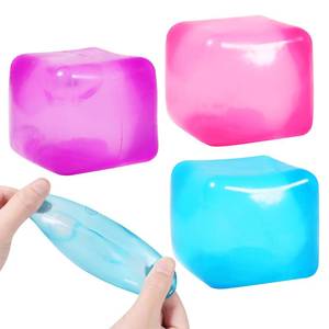 lot 12052 image: 3pack Stress Cube Squishy Stress Balls for Kids Ice Cubes Squishy for Adults Fidget Toy for Your Best Mellow and Chill Square Shape with Filling in Pink Purple Blue for All Age (3pcs)