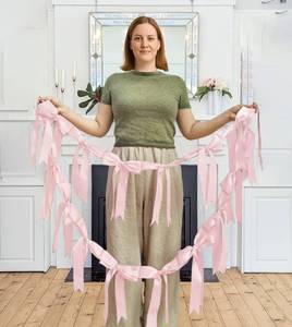 lot 12056 image: 2 Pack Ivory Bow Garland 110inch Pre-String Stain Bow Banner  1 Sheet Masking Tape for Hang  Handmade Bow Decoration for Birthday Bridal & Baby Shower Bachelorette Party (Pink, 110inch)