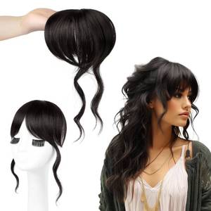 lot 12077 image: Flufymooz 100% Human Hair Clip In Bangs,360°Real Human Hair Toppers for Women Natural Fringe Extensions with Invisible Clips-Medium Brown