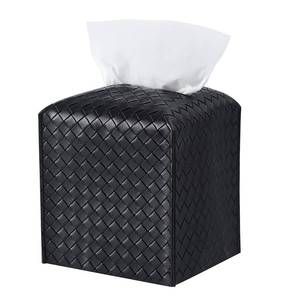 lot 12081 image: Tissue Box Cover PU Leather Tissue Holder Square Facial Tissue Case Facial Paper Organizer Dispenser for Bathroom, Vanity Countertop, Tabletop, Car, Black