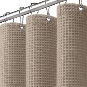 lot 12090 image: XOGUIBO Extra Long Waffle Shower Curtain - Beige Cotton Texture Fabric Heavyweight Shower Curtains for Bathroom,72Wx84L