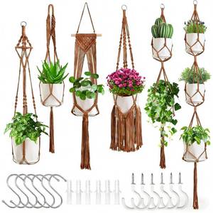 lot 12104 image: Macrame Plant Hangers, 6Pack Hanging Plant Holders Indoor w 6 Set Hooks Handmade Cotton Rope Plant Hangers Set Flower Pots Holder Stand Boho Home Decor Hanging Planters for Indoor Outdoor Plants