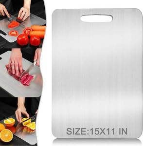 lot 12118 image: 2026 New Titanium Cutting Board, 15 x 11 Large Stainless Steel Metal Cutting Board for Kitchen, Double Sided Titanium Cutting Mat