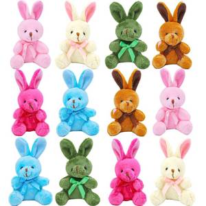 lot 12122 image: Elcoho 12 Pack Easter Plush Bunny Toys Small Bunny Stuffed Animals Plush Rabbit Easter Egg Filler Basket Stuffers Party Favors Gift Toys
