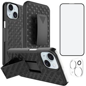 lot 12133 image: Ailiber Designed for iPhone 15 Case with Stand, iPhone 15 Belt Clip Holster with Camera Lens&Screen Protector, Swivel 2-in-1 Holder, Slim Shockproof Pouch Full Body Protective Cell Phone Cover-Black