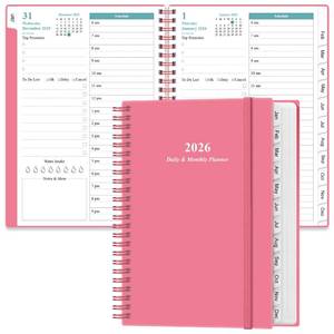 lot 12139 image: 2026 Daily & Monthly Planner - One Page Per Day, Daily Planner 2026 from January 2026 to Deccember 2026, Planner 2026 with 12 Monthly Tabs, 6.4 x 8.5, Pink