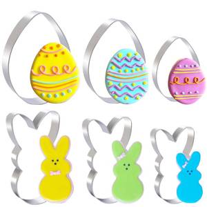 lot 12142 image: Easter Cookie Cutter Set - 6 Piece Easter Bunny and Egg Cookie Cutters - Stainless Steel Assorted Sizes