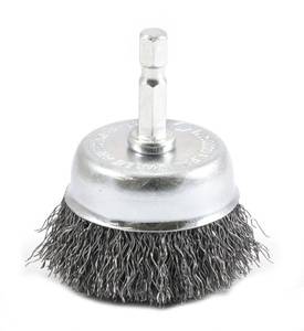 lot 12149 image: Forney 72729 Wire Cup Brush, Coarse Crimped with 14-Inch Hex Shank, 2-Inch-by-.012-Inch, Silver