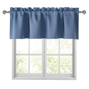 lot 12153 image: JIUZHEN Dusty Blue Valances for Windows Rod Pocket Room Darkening Small Window Curtains for KitchenBathroom, 42 W x 12 L, 1 Panel