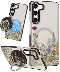 lot 12154 image: Lotadilo for Samsung Galaxy S23 Case for Women - Girls Cute Design Compatible with Magsafe Magnetic Ring Holder Stand Flowers Plants Phone Covers Aesthetic Girly TPU Funda for S23