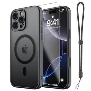 lot 12163 image: Janmitta Magnetic for iPhone 16 Case,with Screen ProtectorWrist Strap,Compatible with MagSafe,Camera Protection,Military Grade Drop Protection,Slim Translucent Matte Phone Cover,Black