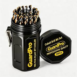 lot 12185 image: GuardPro 29Pcs Cobalt Drill Bit Set, 135 Degree Tip High Speed Steel with Black and Gold Finish, Stainless Steel, Plastic and Wood with Indexed Round Case 116-12