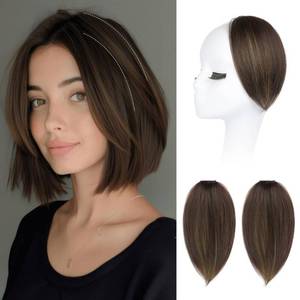 lot 12186 image: REECHO Clip in Hair Volumizer, Short Thick Clip in Hairpieces Adding Extra Hair Volume Extensions for Women with Thin Fine (Dark Brown with Highlights, 8 Inch(Pack of 2))