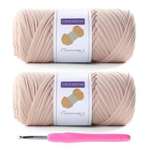 lot 12195 image: 2 Pack Elastic T-Shirt Yarn for Crochet BagBasketsHome Decor - 1 Crochet Hook, Thick Knitting Yarn - Total Length 130 Yds, Weight 14 Oz (Beige)