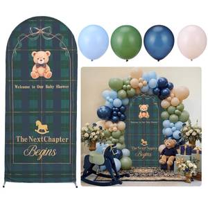 lot 12197 image: Teyva Daily 7.2ft Tartan Plaids Bear Arch Backdrop Cover, 146 Pcs Equestrian Plaid Bear Balloons Baby Shower Decorations for Baby Shower Party Gender Reveal Decoration