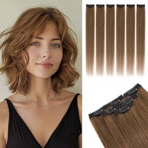 lot 12203 image: Rich Choices Real Human Hair Clip In Extensions-6 Pcs Single Clip Design-100% Remy Hairs Invisible Clip in Extensions for Thin Short Hair-Seamless Hairpieces for WomenMen-10 Inches #4 Medium Brown