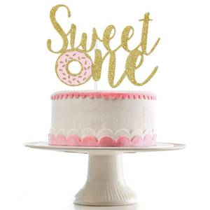 lot 12215 image: Sweet Gold Donut Cake Topper - 1st Birthday Girls Donut-Themed Party Cake Supplies