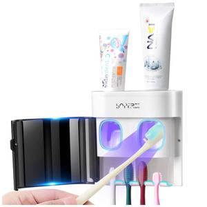 lot 12228 image: Boperzi Dustproof Cover Toothbrush Holder Wall Mounted Automatic Dispenser for Shower Bathroom Set with 2 Toothpaste Squeezers(No Electric, No Light)