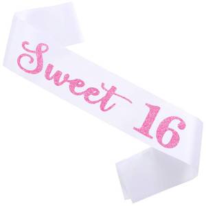 lot 12248 image: FSJJLLU Sweet 16 Birthday Sash for Girls,16th Birthday Sash White with Pink Glitter Letters 16th Birthday Party Gifts Birthday Party Supplies for Girls