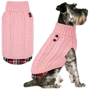 lot 12251 image: KYEESE Dog Sweater Stretchy Knitwear Cat Clothes Soft Pullover Dog Sweaters for Small Dogs Girl Comfy Pet Coat for Fall Winter Cold Weather Warm Turtleneck Small Dogs Sweater with Gingham Patchwork