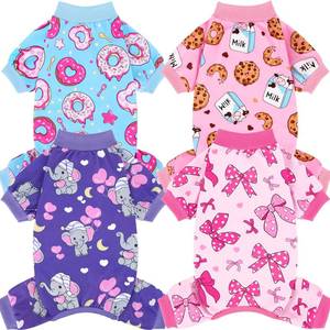 lot 12255 image: XPUDAC 4 Pieces Dog Pajamas Soft Strechy Puppy Onesies Pet Clothes for Small Medium Dogs Boy Girl Cat Pet Outfit, 153-S