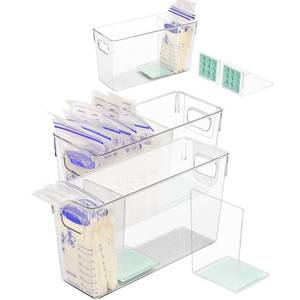 lot 13930 image: Ugotfeels Breastmilk Storage Container with L Shaped Separator Boards, Dividers Will Flatten Standing Breast Milk Bags in Organizer Bins Save Refrigerator Space  2 Containers - Green