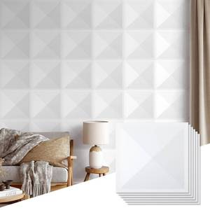 lot 13933 image: Mossfelting 12 Pack 3D Wall Panels for Interior Wall Decor, Accent Felt Wall Panels for Office Living Room Bedroom Hotel Lobby, 12x12 PVC Pyramid Wallpapers Cover 12.Sq.Ft��White��