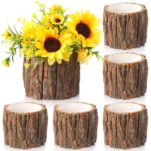 lot 13955 image: RimCereal 6 Pcs Wooden Vase for Centerpieces Wedding Flower Table Centerpieces Woodland Party Decor Rustic Farmhouse Bark Stump Buckets Vintage Planter Pots for Garden Baby Shower Window Home (Large)