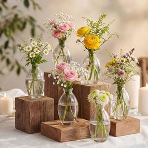lot 13965 image: Hushee 12 Pcs Bud Vases Bulk Glass Small Vases for Flowers Clear Floral Centerpieces for Home Decor Wedding, Baby Shower, Floral Arrangements Event Party Decor(Tall)
