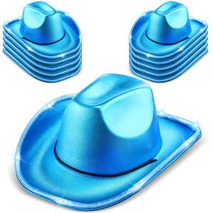 lot 13968 image: Kigeli 10 Pcs Lights LED Cowboy Hat for Adult LED Flashing Hat for Western Cowboy Women Men Role Play(Blue,Metallic)